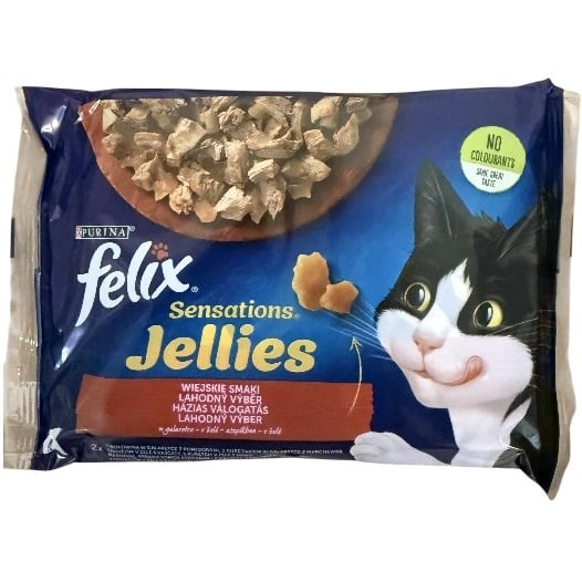 Felix 4x85g Jellies Kuřetem, rajčaty, hovězí, mrkev