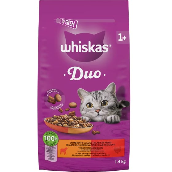 Whiskas granule 1,4kg Duo Jehněčí a Krůtí