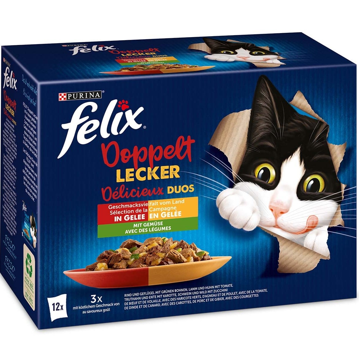 Felix 12x85g Doppelt Lecker - Hovězí maso, drůbež a zelenina