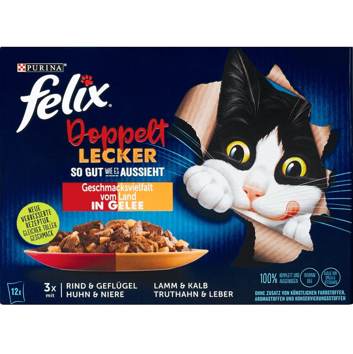Felix 12x85g Doppelt Lecker - Hovězí a drůbeží kuře a ledviny