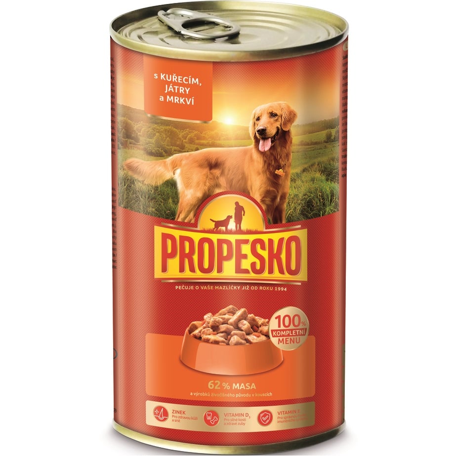Propesko psi 1,24kg kuřecí, játra, mrkev v omáčce