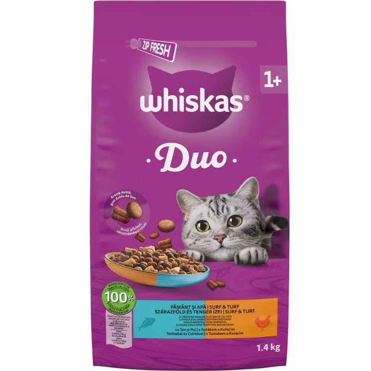 Whiskas granule 1,4kg Duo Tuňák a Kuřecí