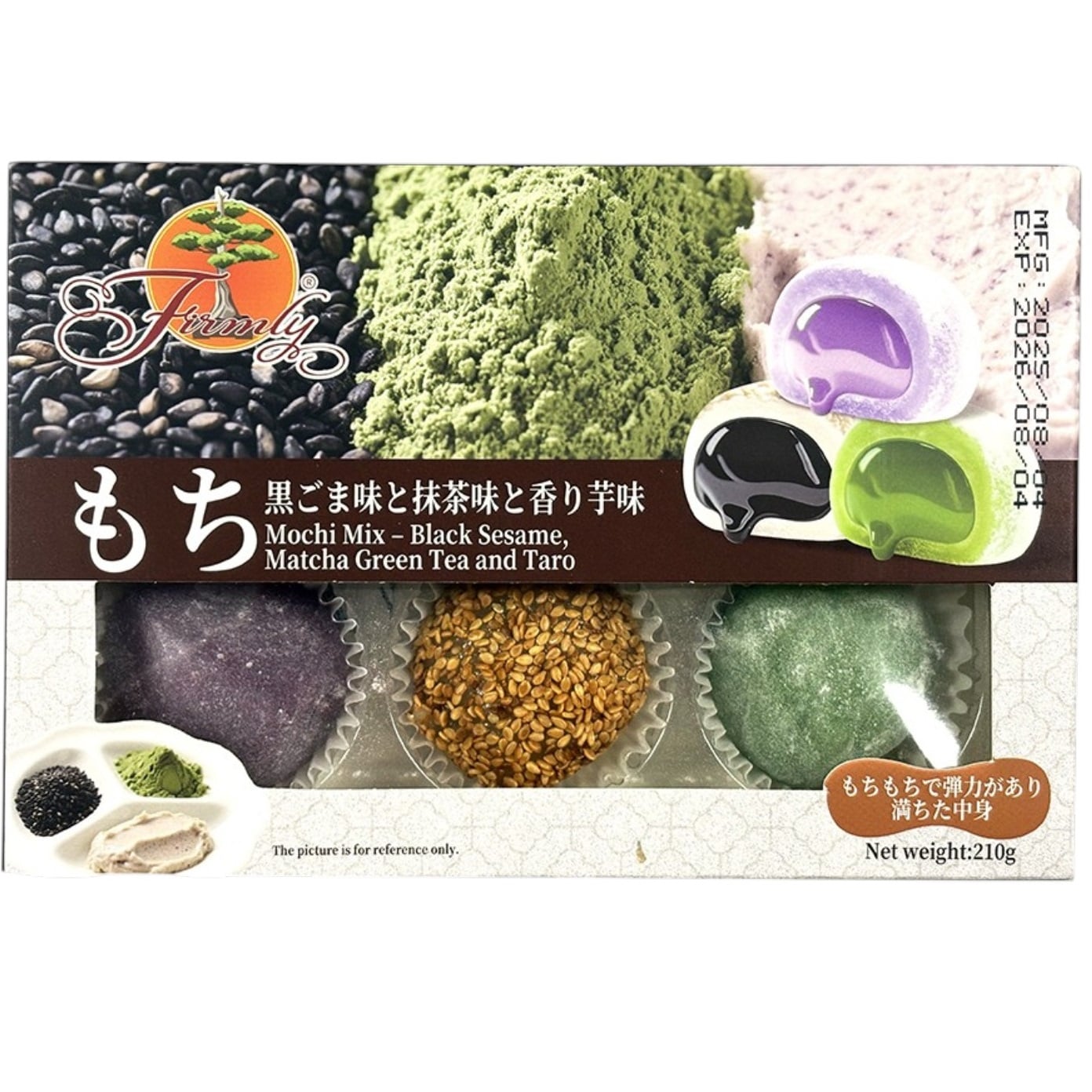 Mochi Firmly 210g Black Sesame, Matcha Green Tea, Taro