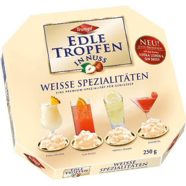 Edle Tropfen in Nuss 250g Weisse Spezialitäten