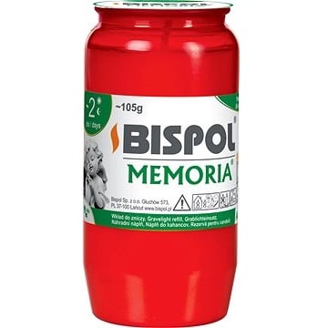 Bispol svíčka hřbitovní Memoria WO2 2-dní červený 105g