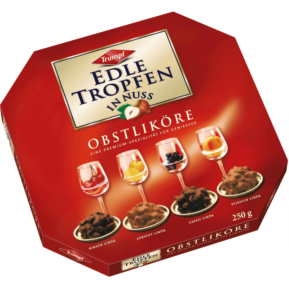 Edle Tropfen in Nuss 250g Obstliköre