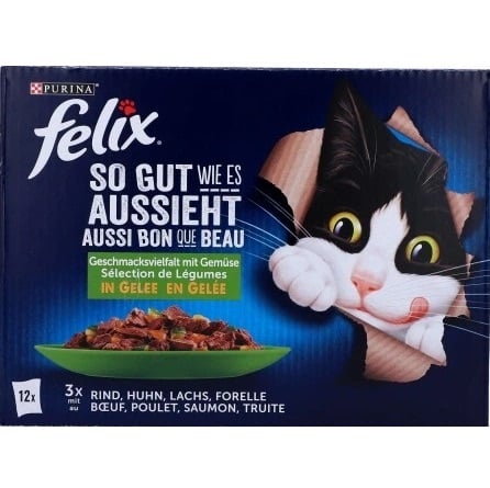 Felix 12x85g Mix příchutí - Hovězí, kuře, losos, pstruh
